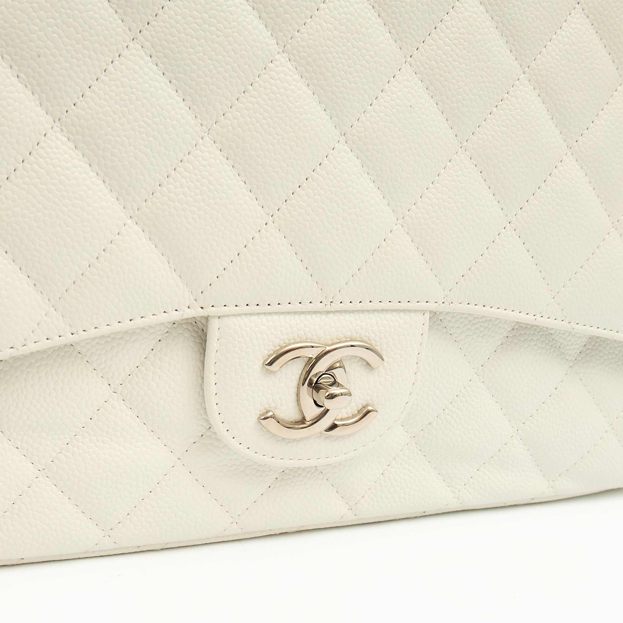Chanel Shoulder Bag Classic - Maxi in White, Caviar Leather — Lifestyle View