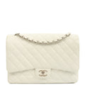 Chanel Shoulder Bag Classic - Maxi in White, Caviar Leather — Front View