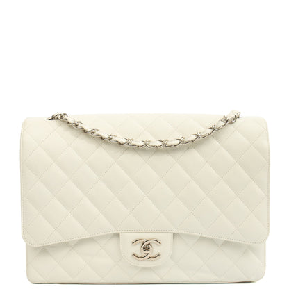 Chanel Shoulder Bag Classic - Maxi in White, Caviar Leather — Front View