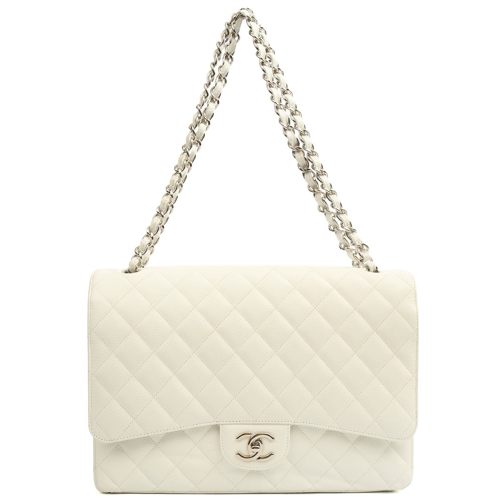 Chanel Shoulder Bag Classic - Maxi in White, Caviar Leather — Alternate View 7