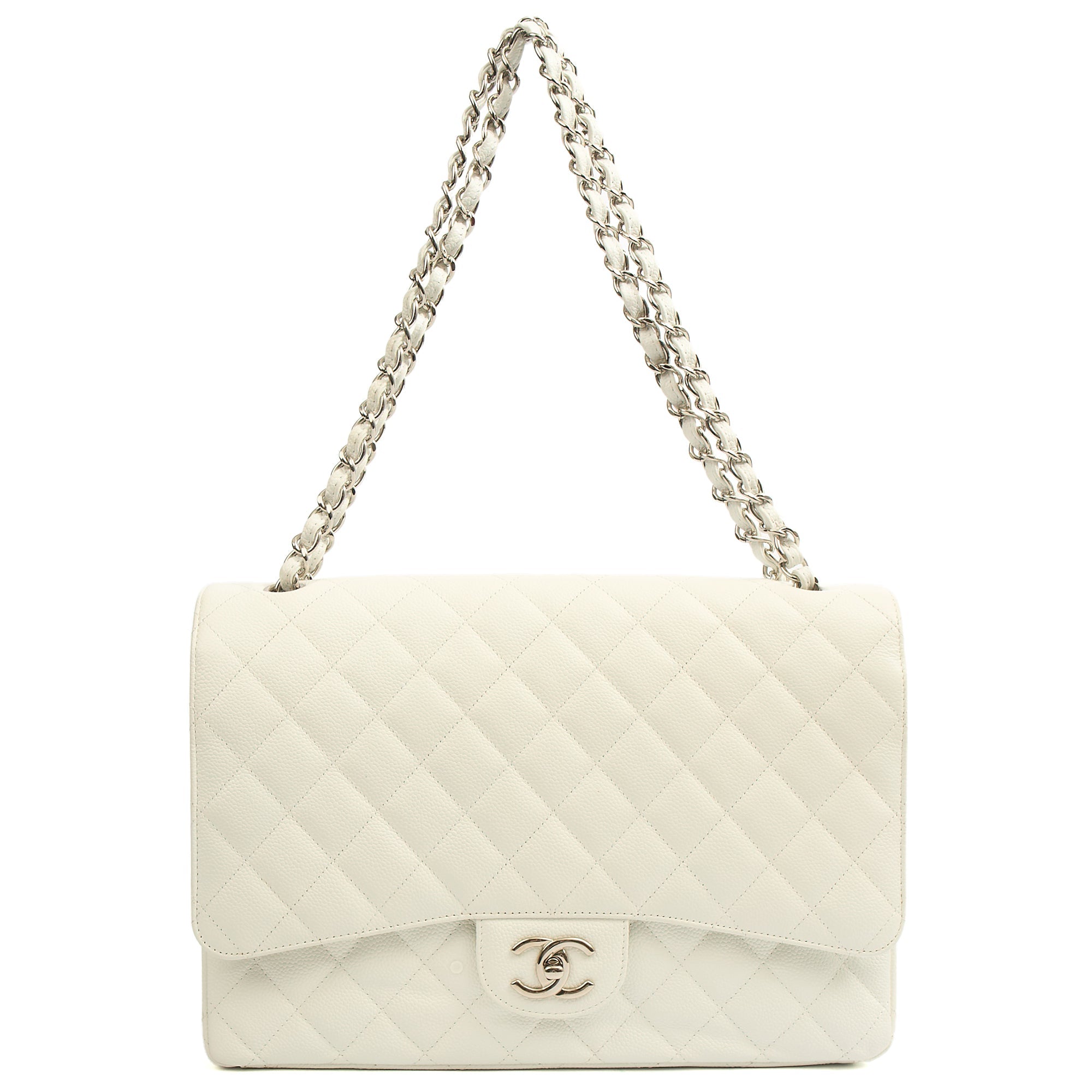 Chanel Shoulder Bag Classic - Maxi in White, Caviar Leather — Alternate View 7
