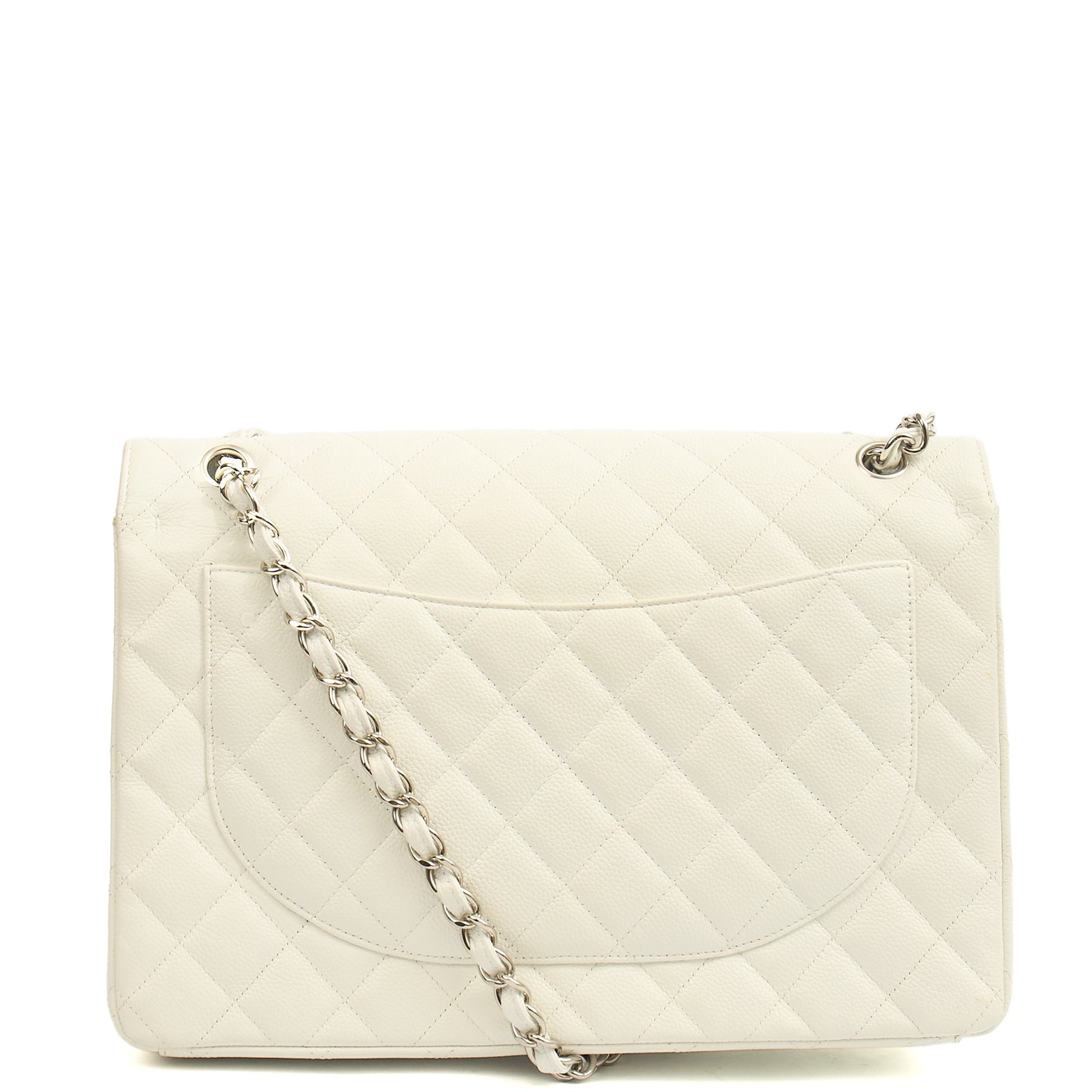 Chanel Shoulder Bag Classic - Maxi in White, Caviar Leather — Top View