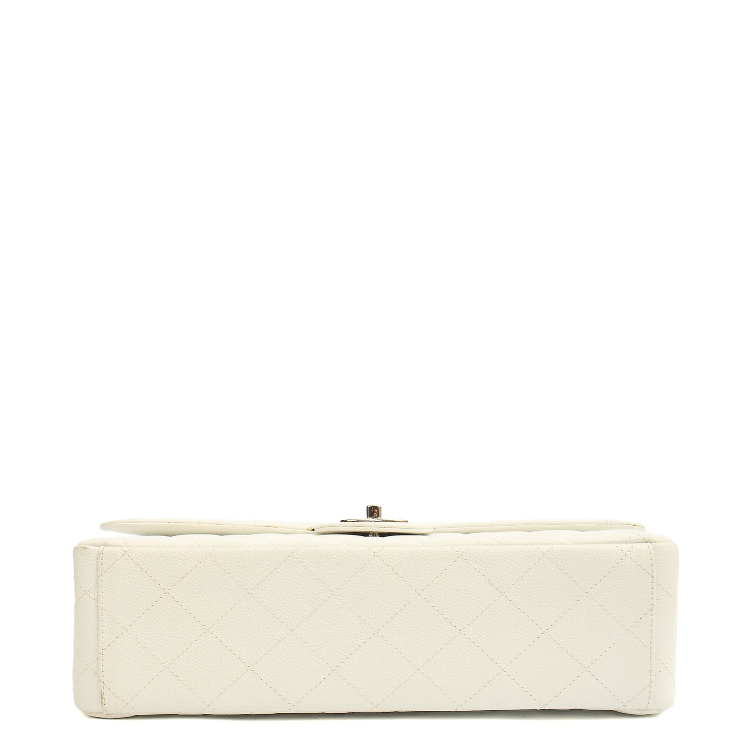 Chanel Shoulder Bag Classic - Maxi in White, Caviar Leather — Detail View