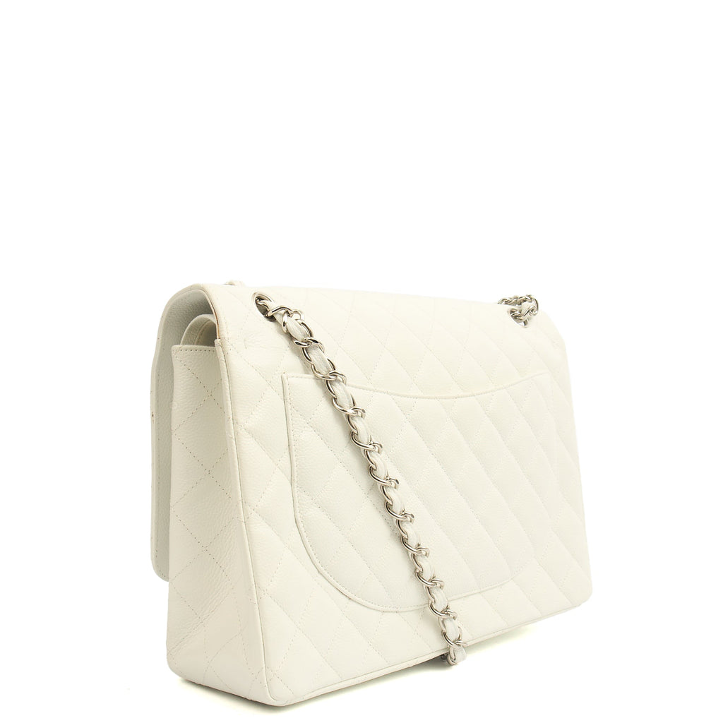 Chanel Shoulder Bag Classic - Maxi in White, Caviar Leather — Back View