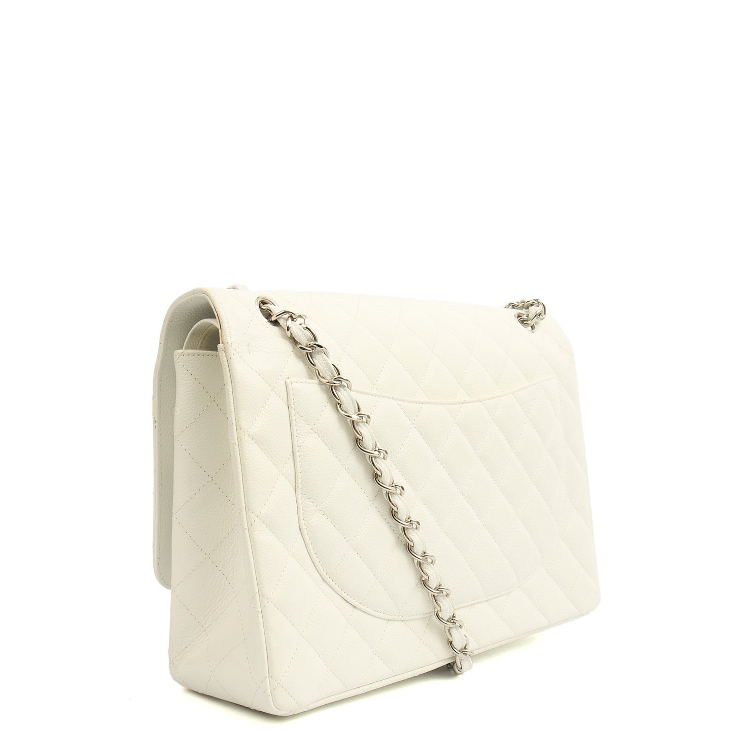 Chanel Shoulder Bag Classic - Maxi in White, Caviar Leather — Back View