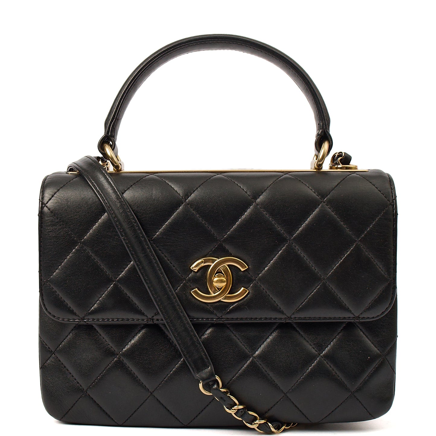 Chanel Tote Trendy CC in Black, Lambskin Leather — Front View
