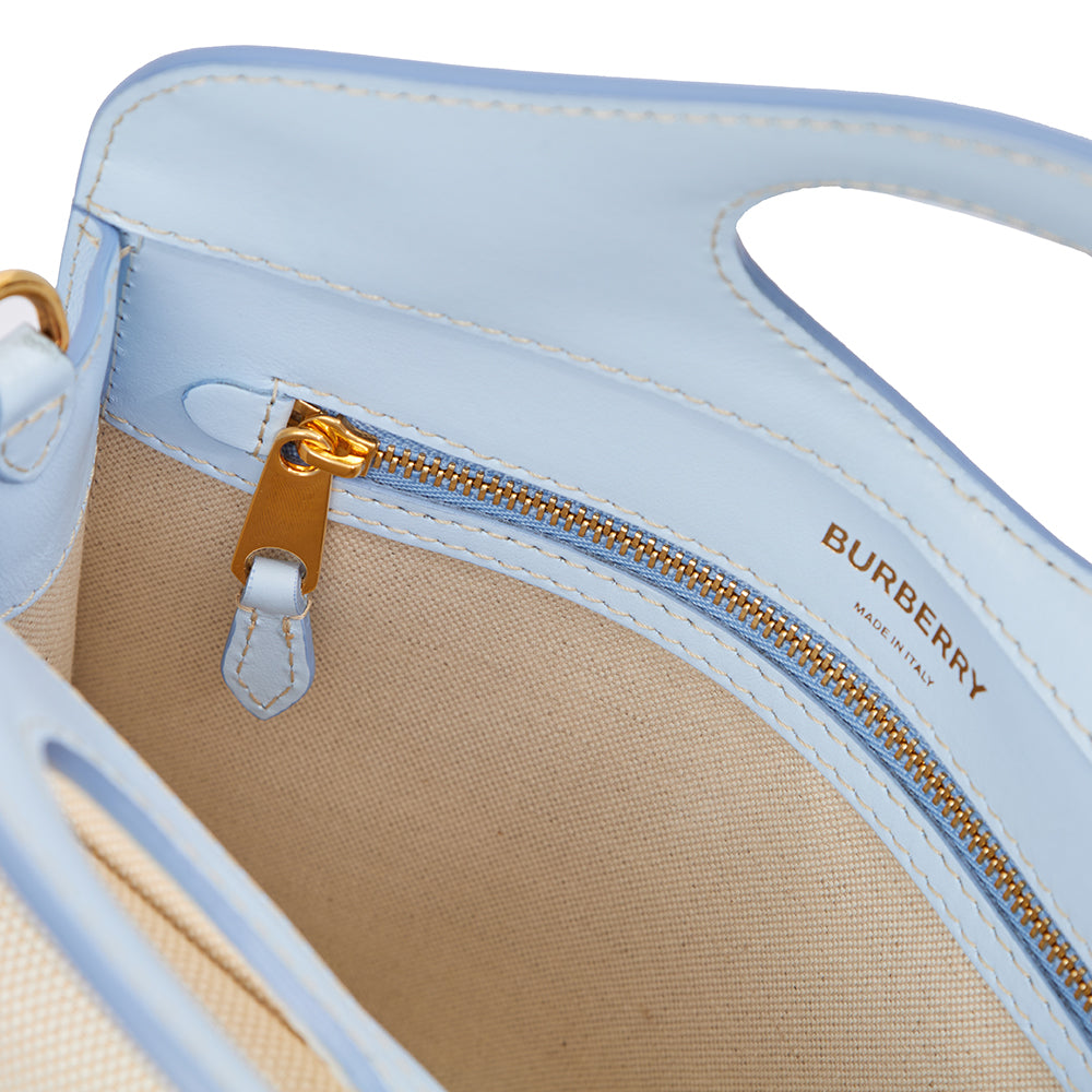 Burberry Top Handle Two-Tone Pocket Bag - Medium in Blue, Leather — Detail View