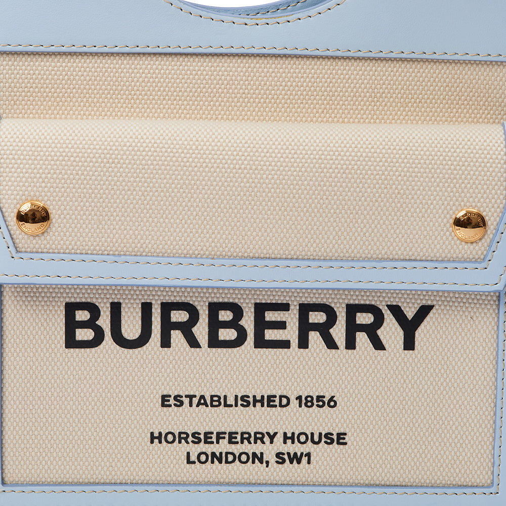 Burberry Top Handle Two-Tone Pocket Bag - Medium in Blue, Leather — Lifestyle View