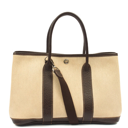 Hermes Garden Tote 30 in Brown, Canvas — Front View