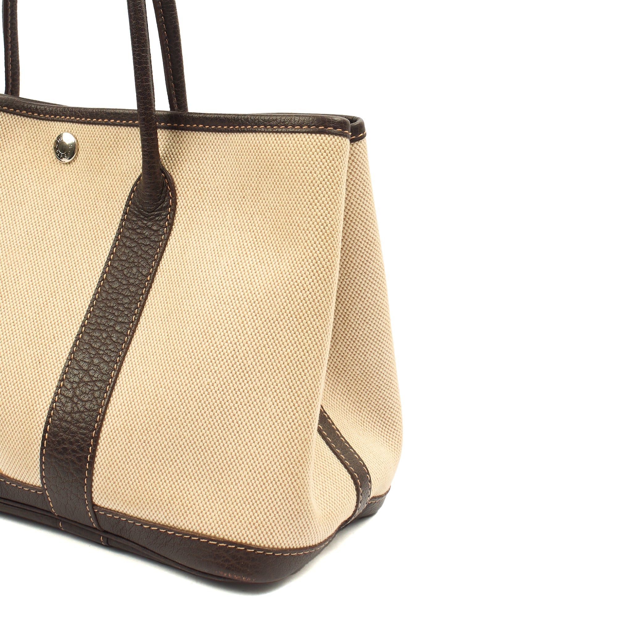 Hermes Garden Tote 30 in Brown, Canvas — Detail View