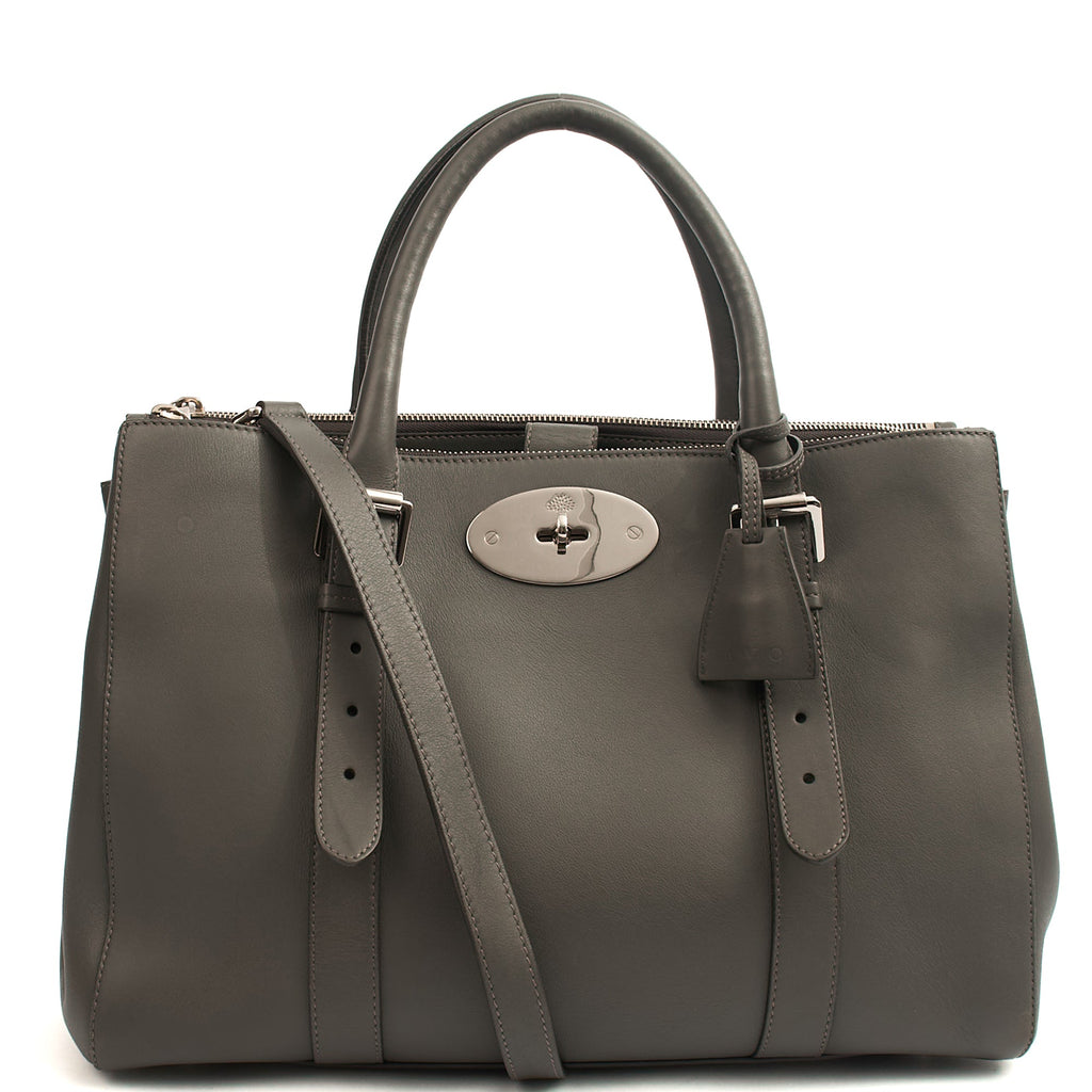 Mulberry Tote Bayswater Double Zip Tote in Pavement Grey, Leather — Front View
