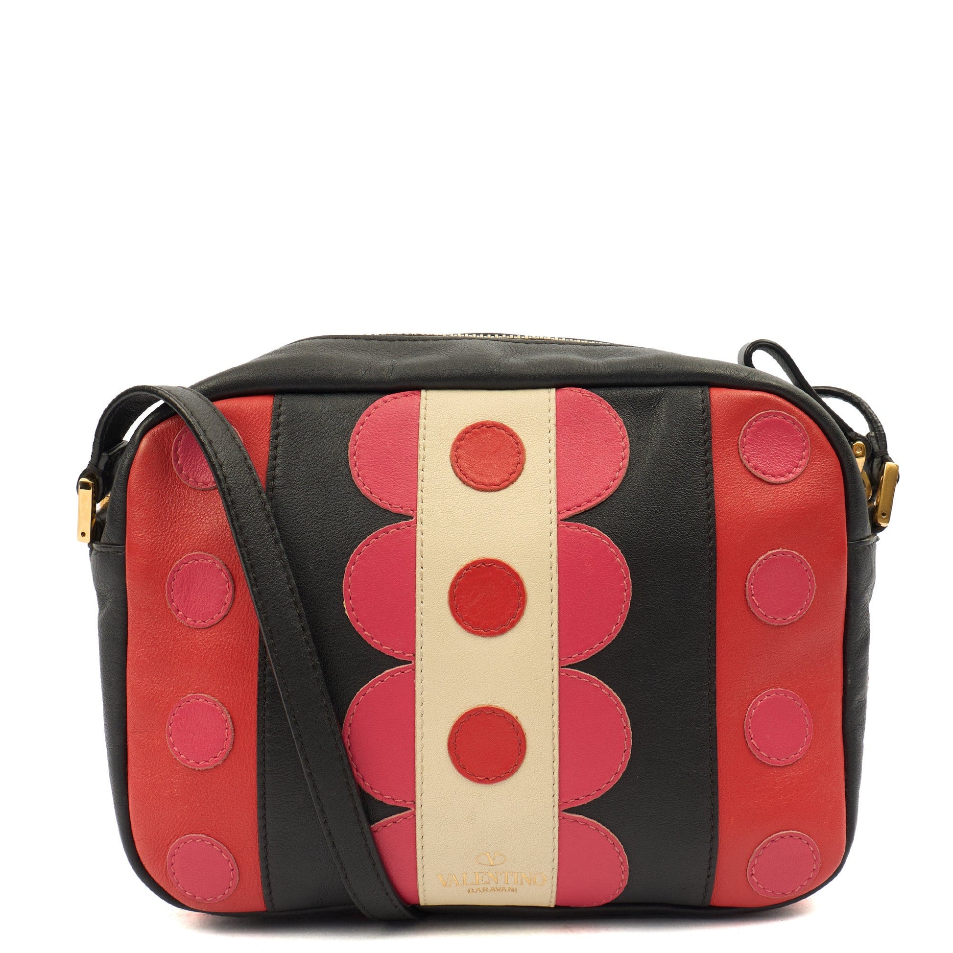 Valentino Cross Body Garavani Carmen Polka Dot Camera Bag in Red, Leather — Front View