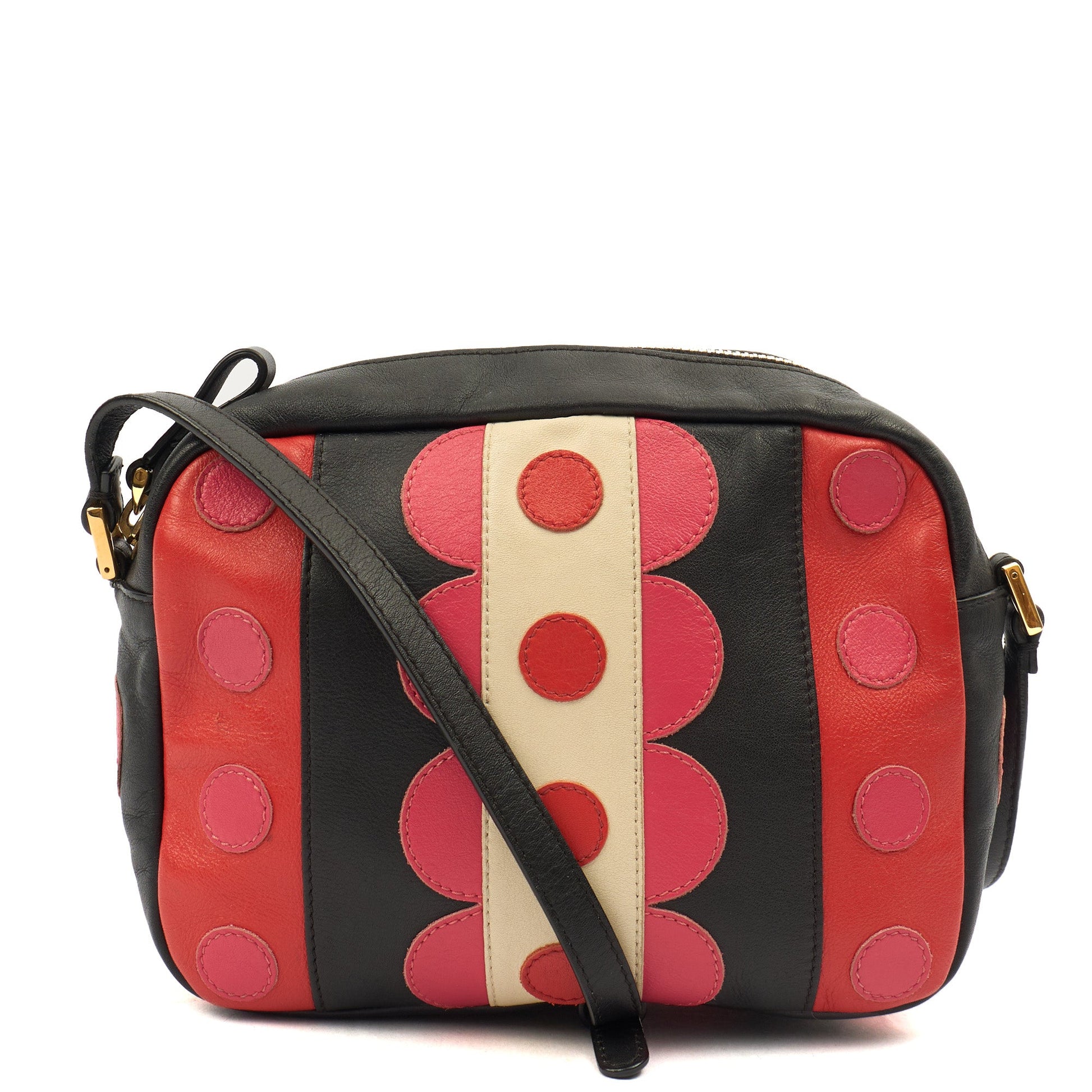 Valentino Cross Body Garavani Carmen Polka Dot Camera Bag in Red, Leather — Top View