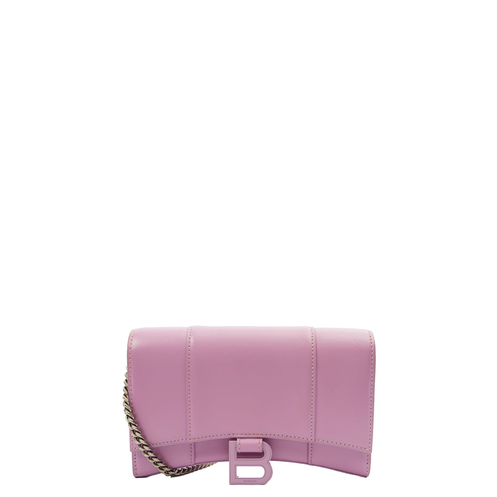 Balenciaga Cross Body Hourglass Wallet on Chain in Purple, Leather — Front View