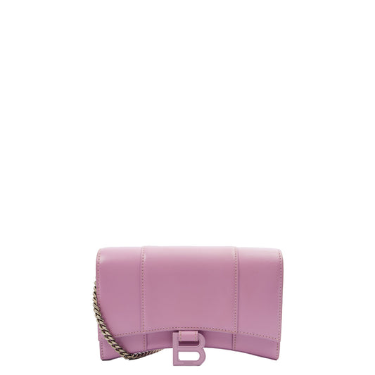 Balenciaga Cross Body Hourglass Wallet on Chain in Purple, Leather — Front View