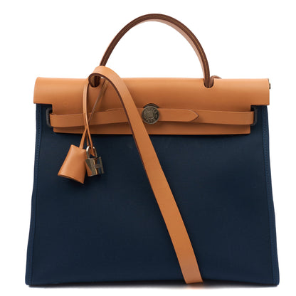 Hermes Tote Herbag Zip 31 in Bleu Électrique, Canvas — Front View