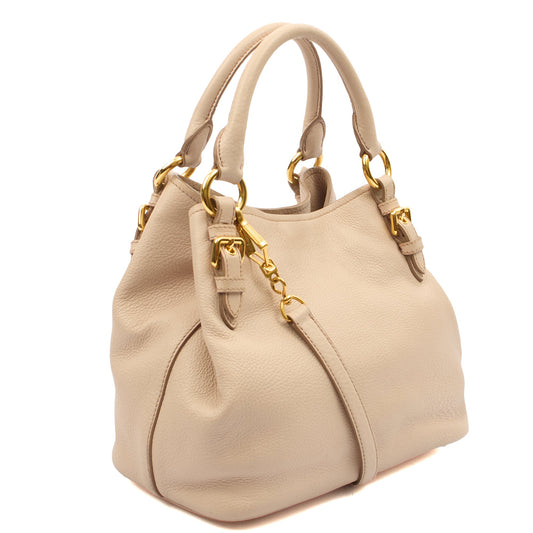 Miu Miu Cross Body Tote in Neutral, Leather — Side View