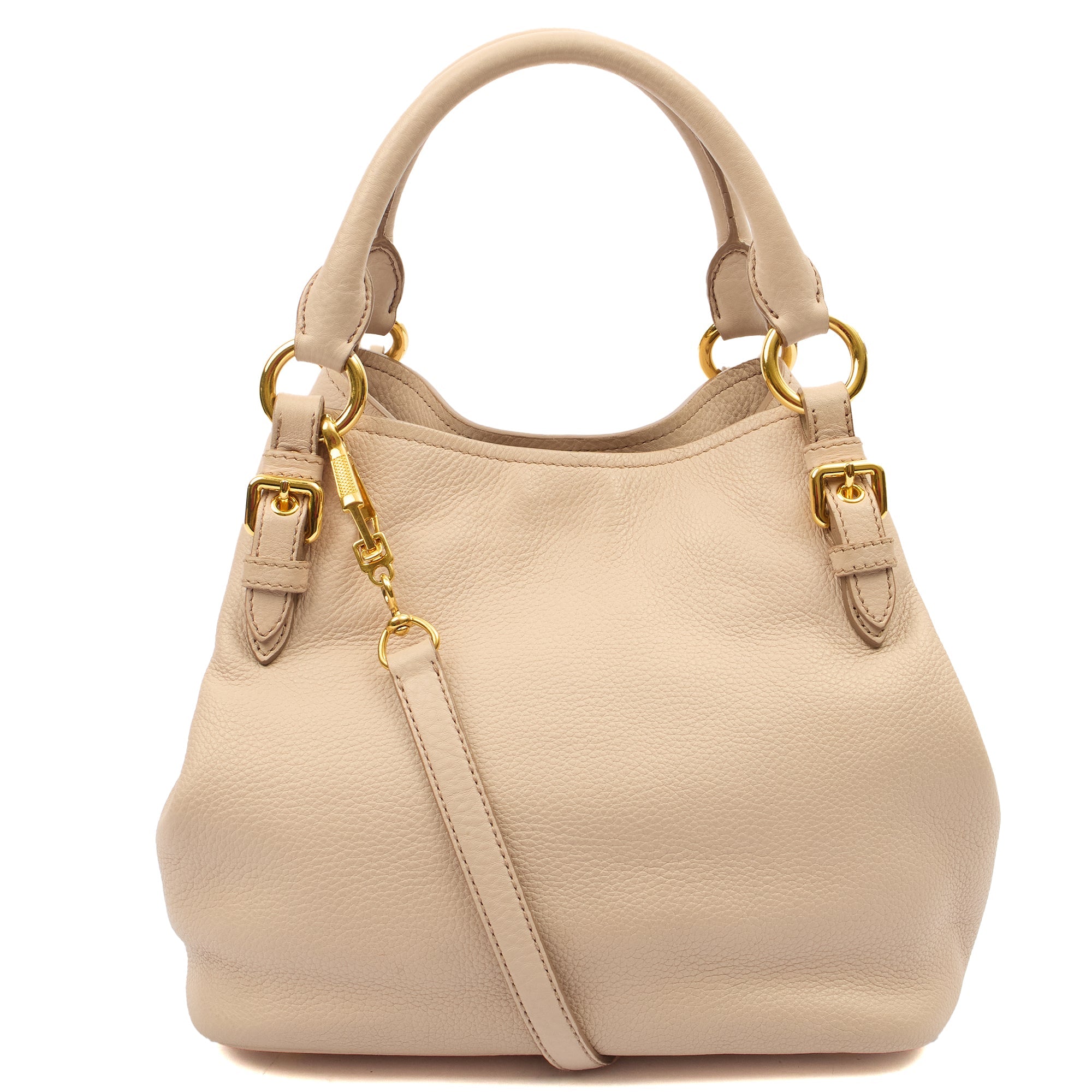 Miu Miu Cross Body Tote in Neutral, Leather — Front View
