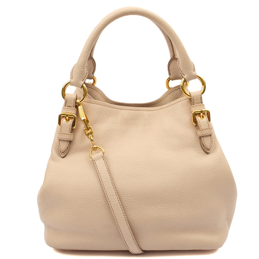 Miu Miu Cross Body Tote in Neutral, Leather — Front View