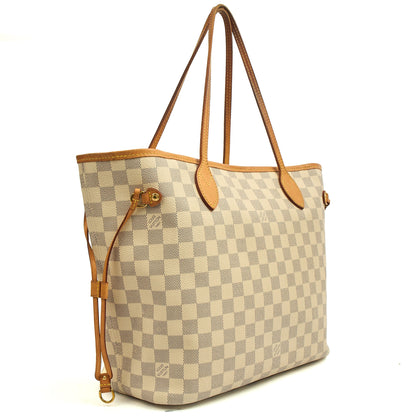 Louis Vuitton Tote Neverfull MM in Damier Azur, 35nis Leather — Side View