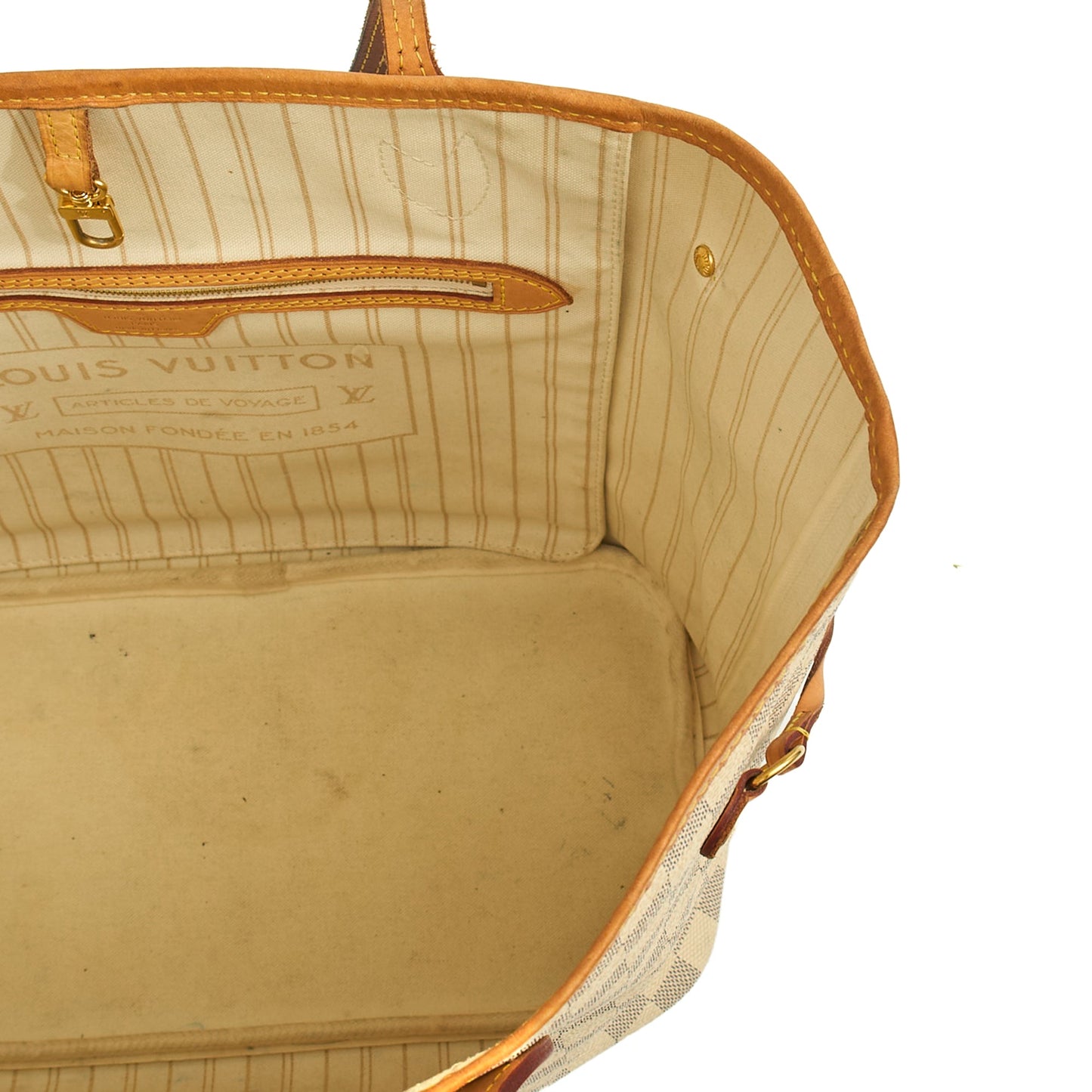 Louis Vuitton Tote Neverfull MM in Damier Azur, 35nis Leather — Detail View