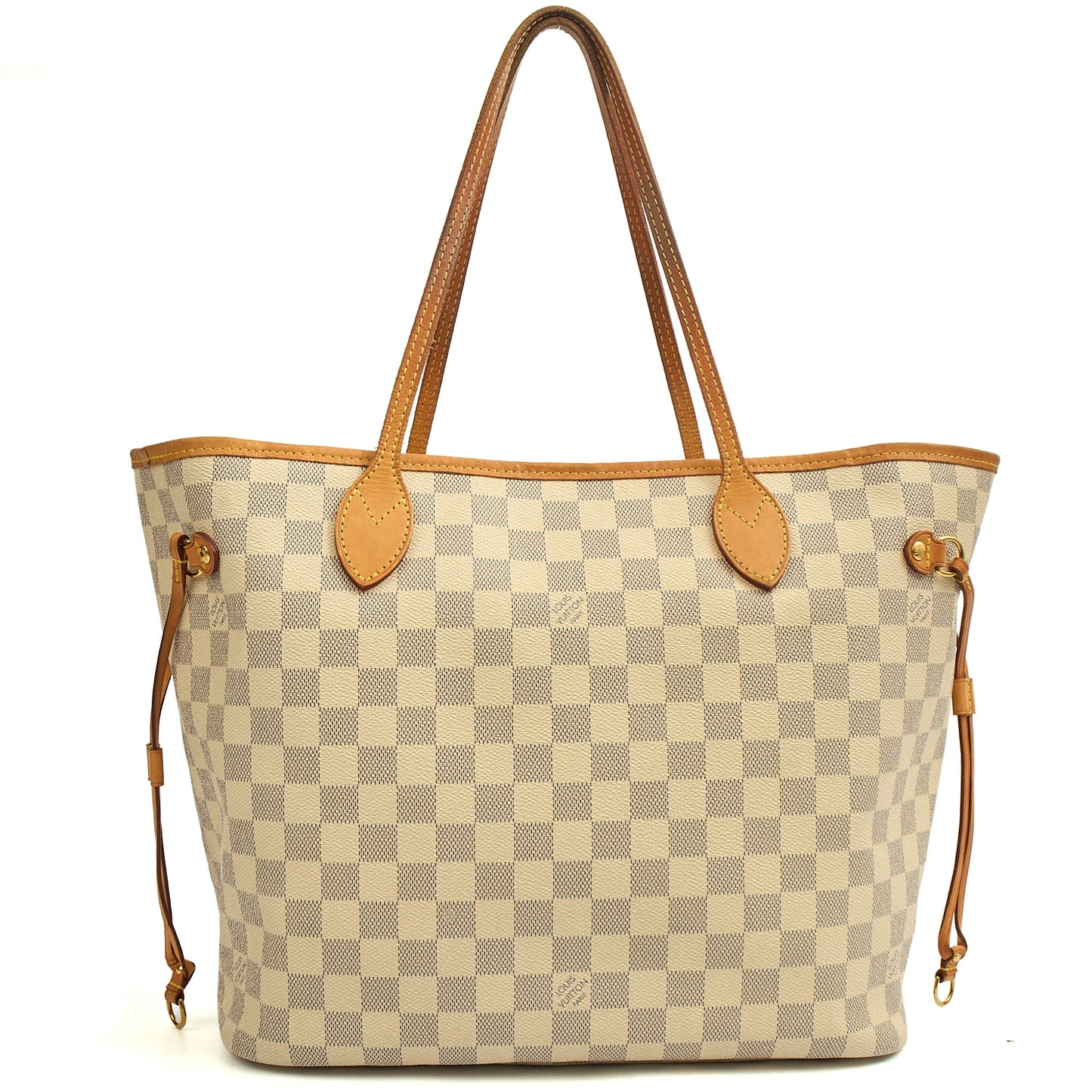 Louis Vuitton Tote Neverfull MM in Damier Azur, 35nis Leather — Back View