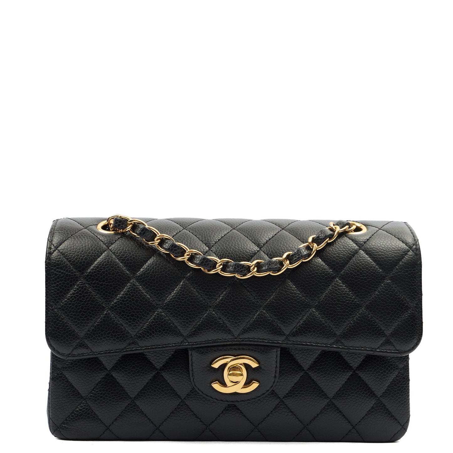 Chanel Cross Body Classic Double Flap - Small in Black, Caviar Leather — Front View