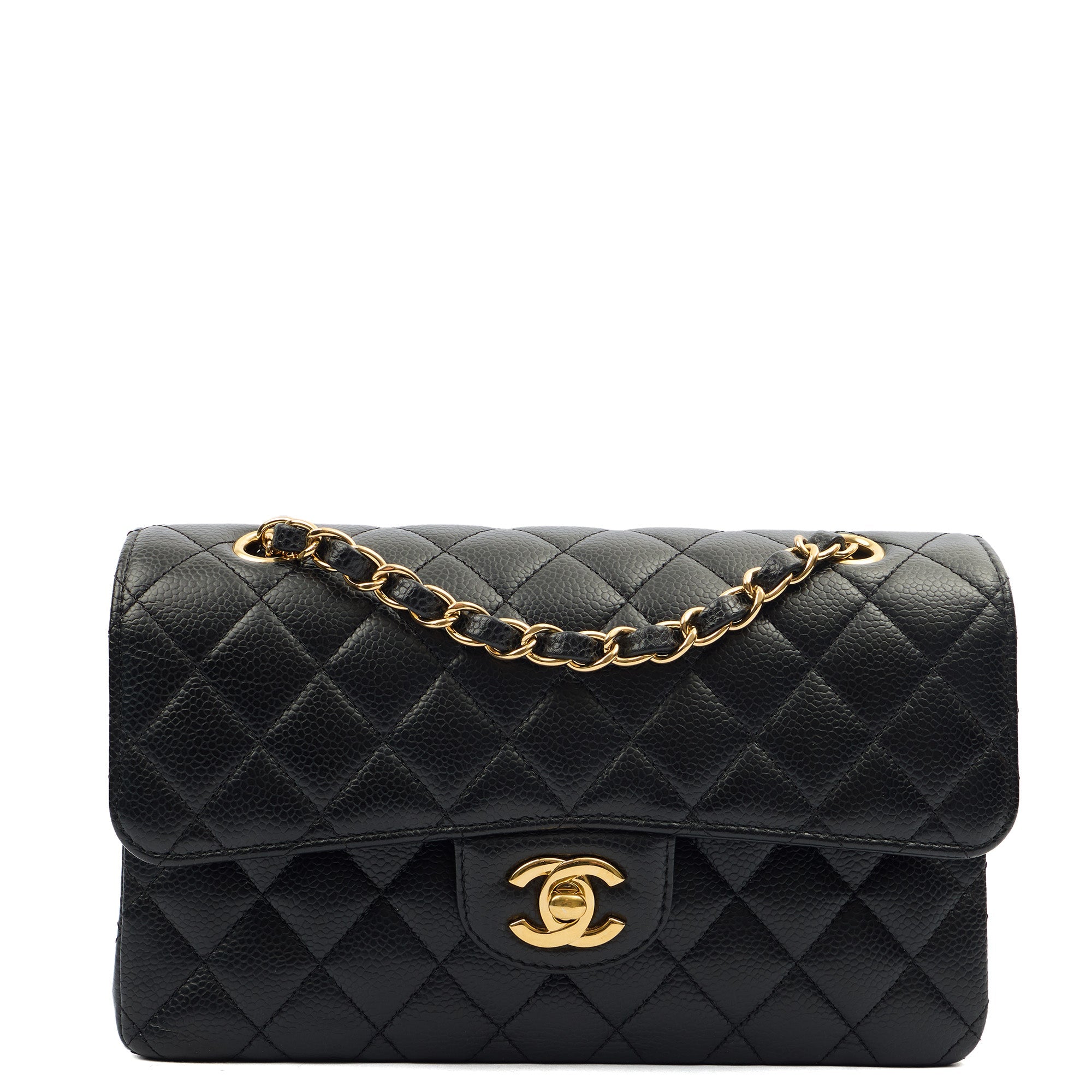 Chanel Cross Body Classic Double Flap - Small in Black, Caviar Leather — Front View