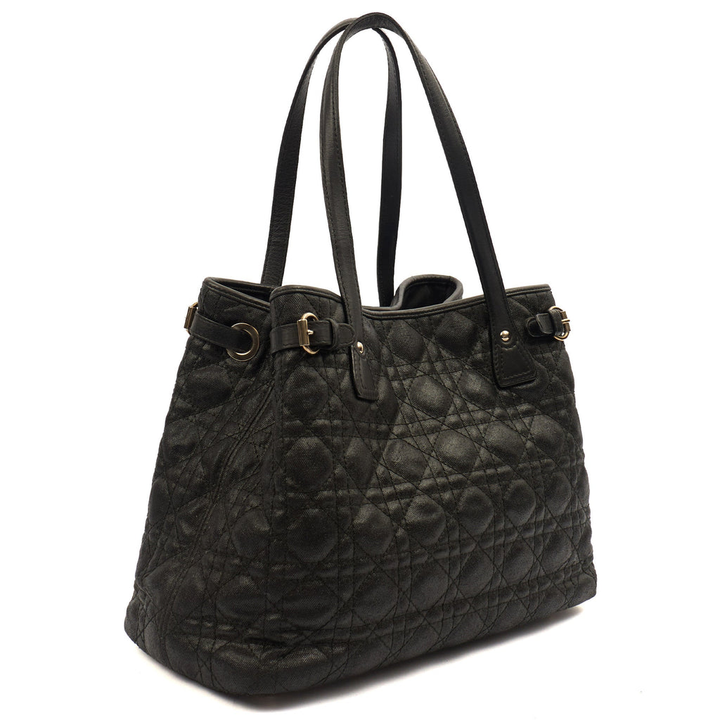 Christian Dior Tote Panarea Tote in Black, Coated Canvas — Side View