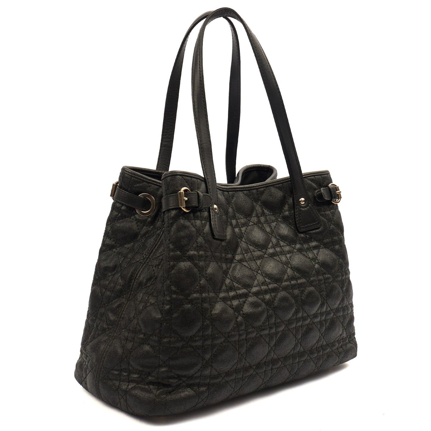 Christian Dior Tote Panarea Tote in Black, Coated Canvas — Side View