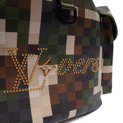 Louis Vuitton Soft Sided Keepall 55 Bandouliere in Damoflage, Canvas — Lifestyle View