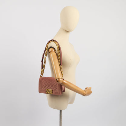 Chanel Shoulder Bag Boy - Small in Pink, Suede — Lifestyle View