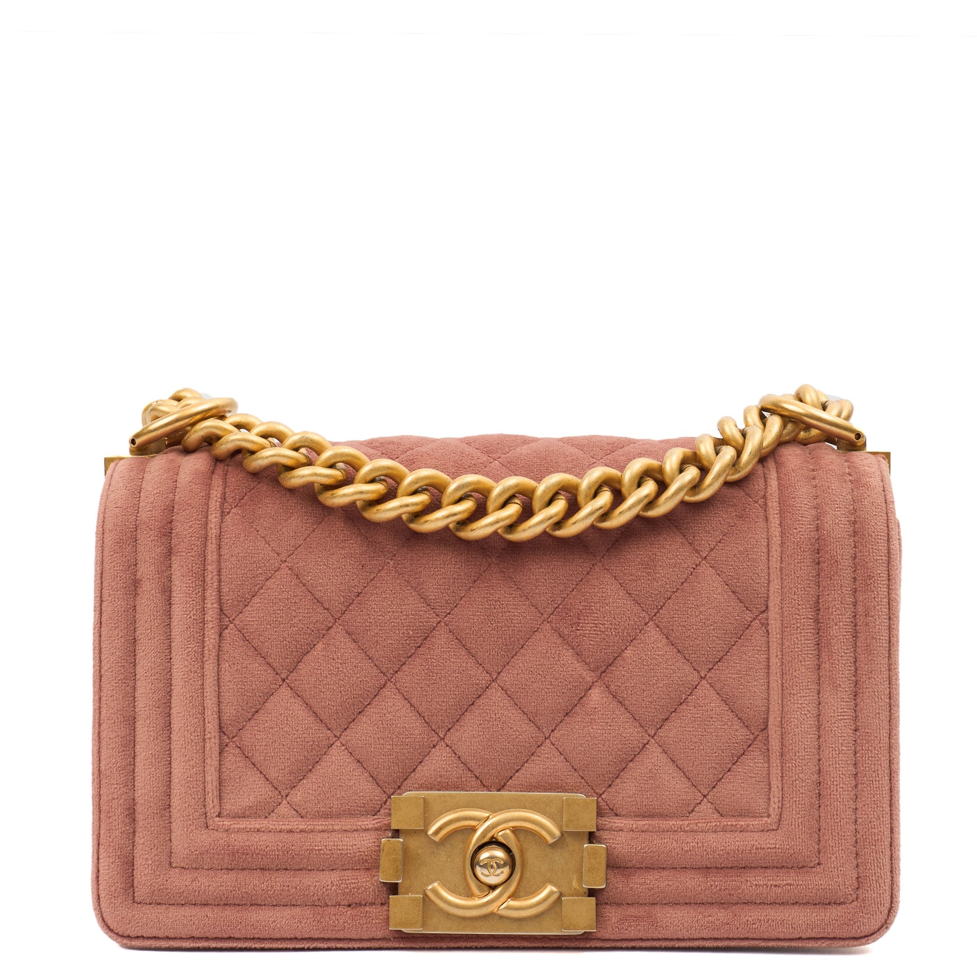 Chanel Shoulder Bag Boy - Small in Pink, Suede — Front View