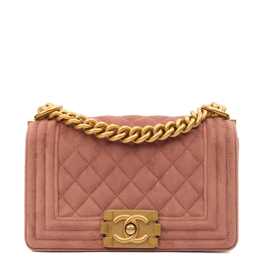 Chanel Shoulder Bag Boy - Small in Pink, Suede — Front View