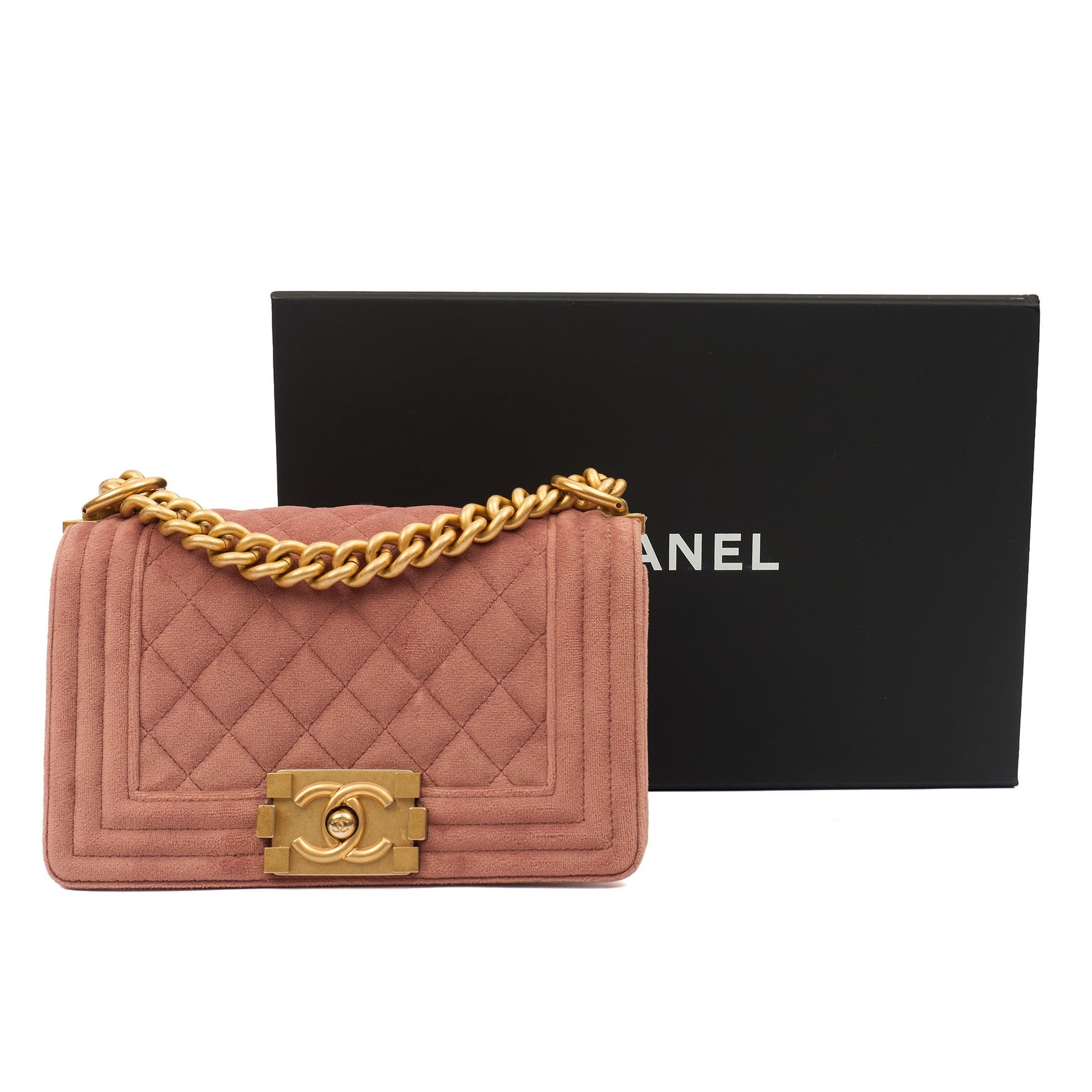 Chanel Shoulder Bag Boy - Small in Pink, Suede — Side View