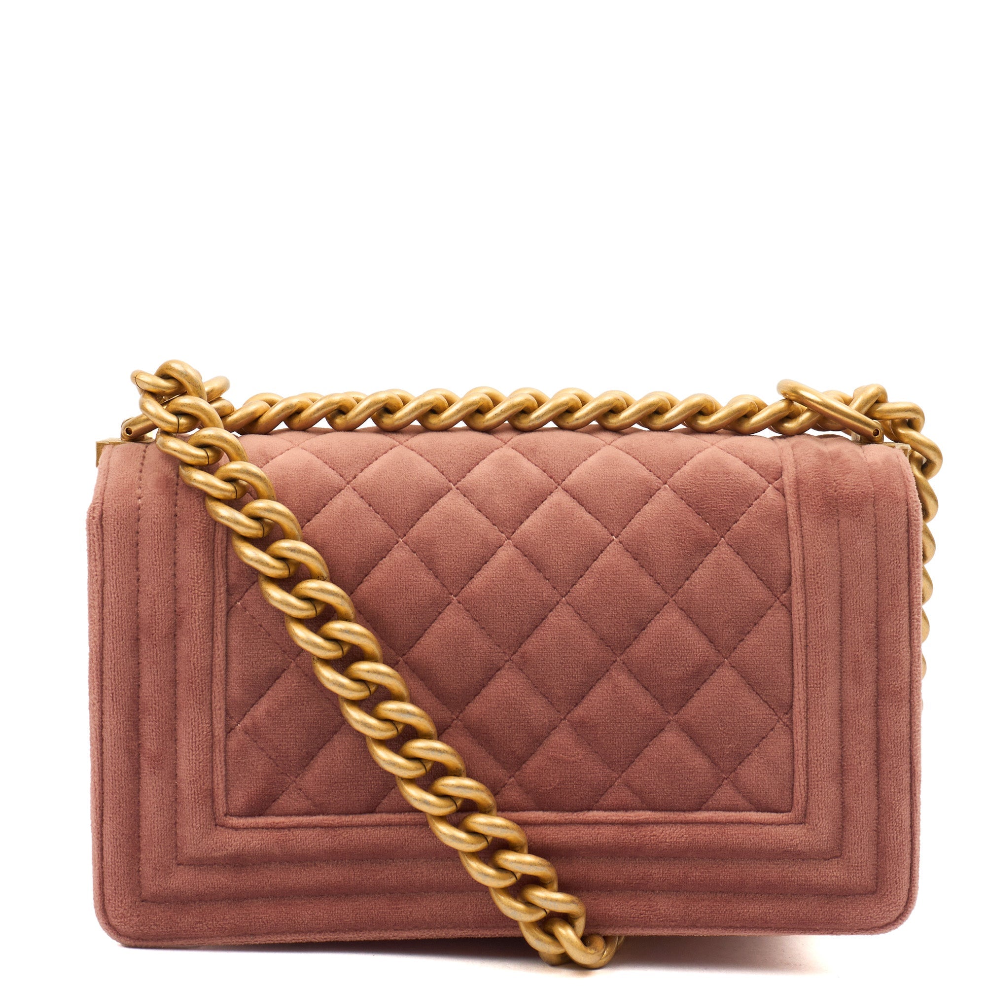 Chanel Shoulder Bag Boy - Small in Pink, Suede — Top View
