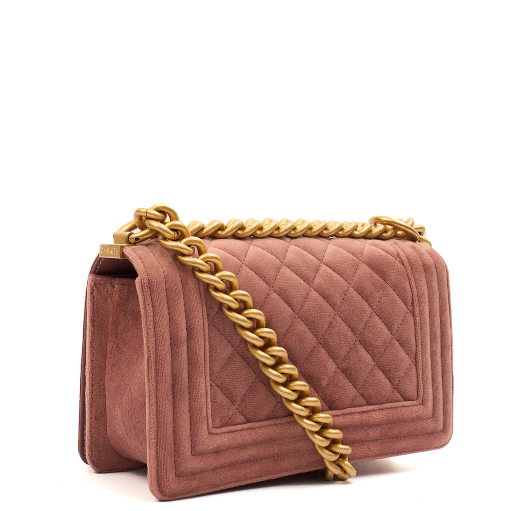 Chanel Shoulder Bag Boy - Small in Pink, Suede — Back View