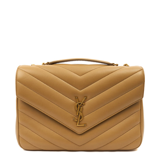 Saint Laurent Shoulder Bag Lou Lou - Medium in Neutral, Leather — Front View