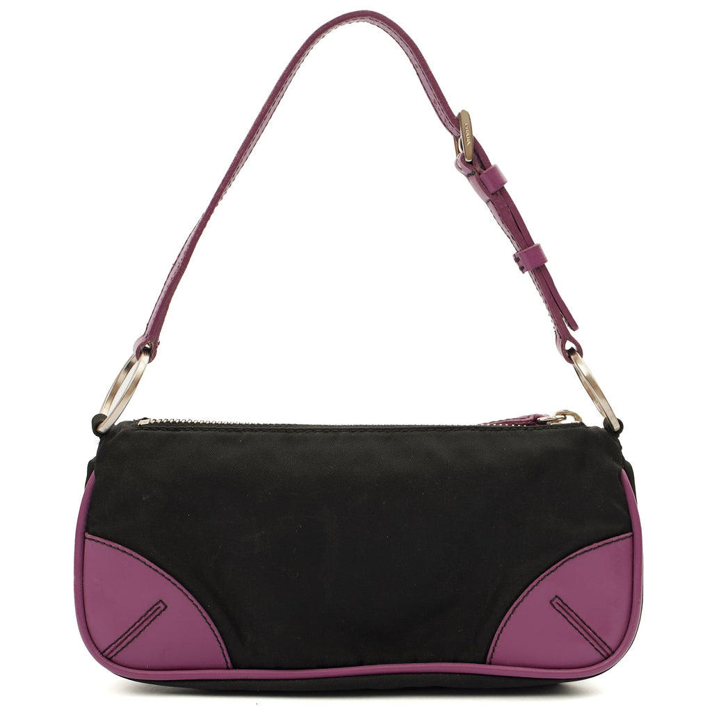 Prada Mini Bag Nylon Pochette in Black, Denim — Back View