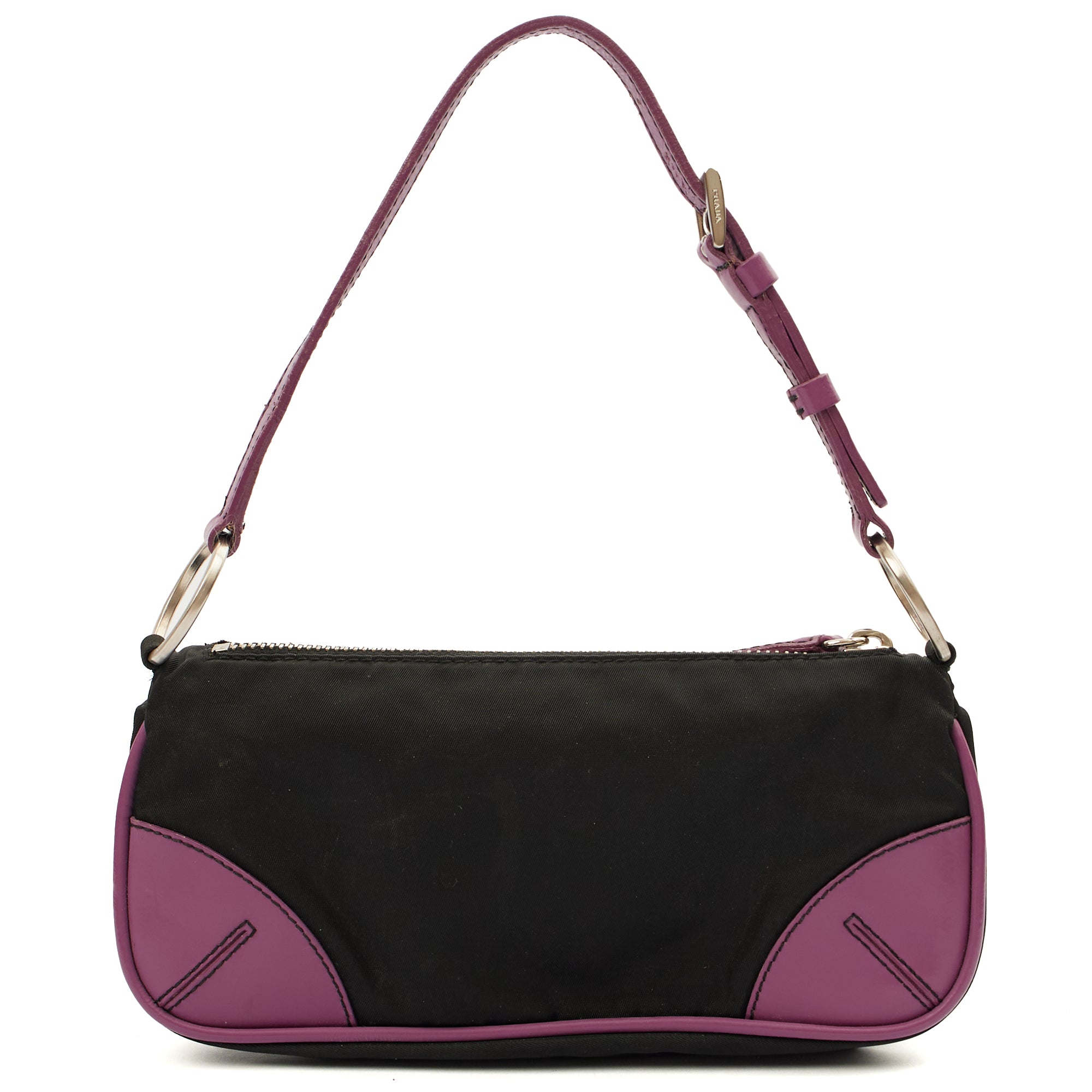 Prada Mini Bag Nylon Pochette in Black, Denim — Back View