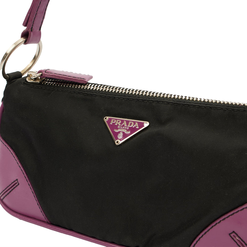 Prada Mini Bag Nylon Pochette in Black, Denim — Lifestyle View