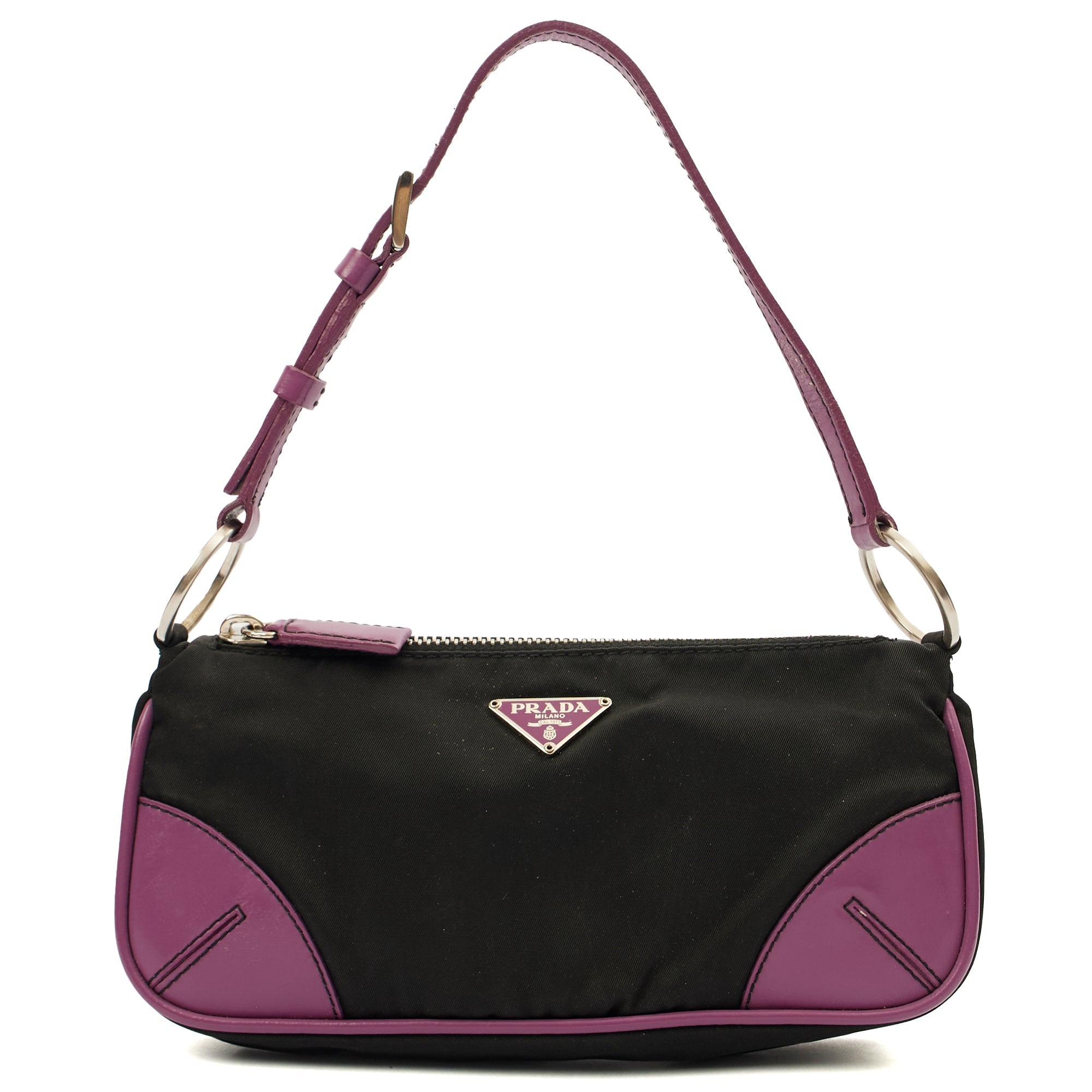 Prada Mini Bag Nylon Pochette in Black, Denim — Front View
