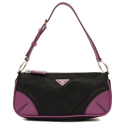 Prada Mini Bag Nylon Pochette in Black, Denim — Front View