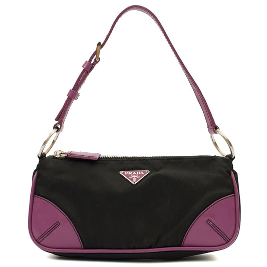 Prada Mini Bag Nylon Pochette in Black, Denim — Front View