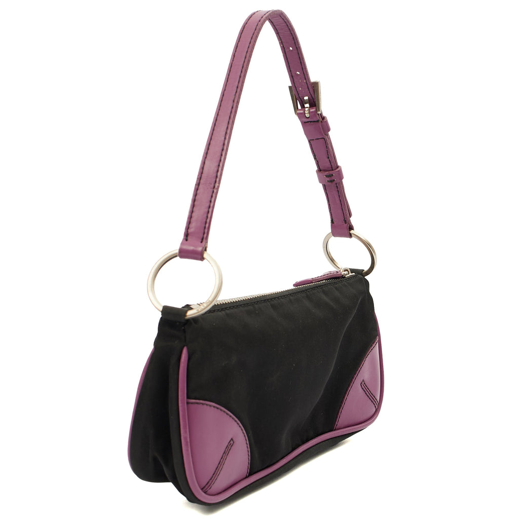 Prada Mini Bag Nylon Pochette in Black, Denim — Side View