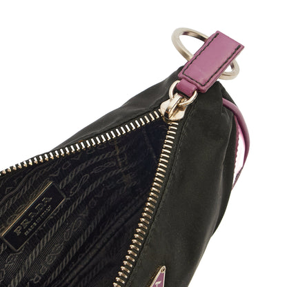 Prada Mini Bag Nylon Pochette in Black, Denim — Detail View