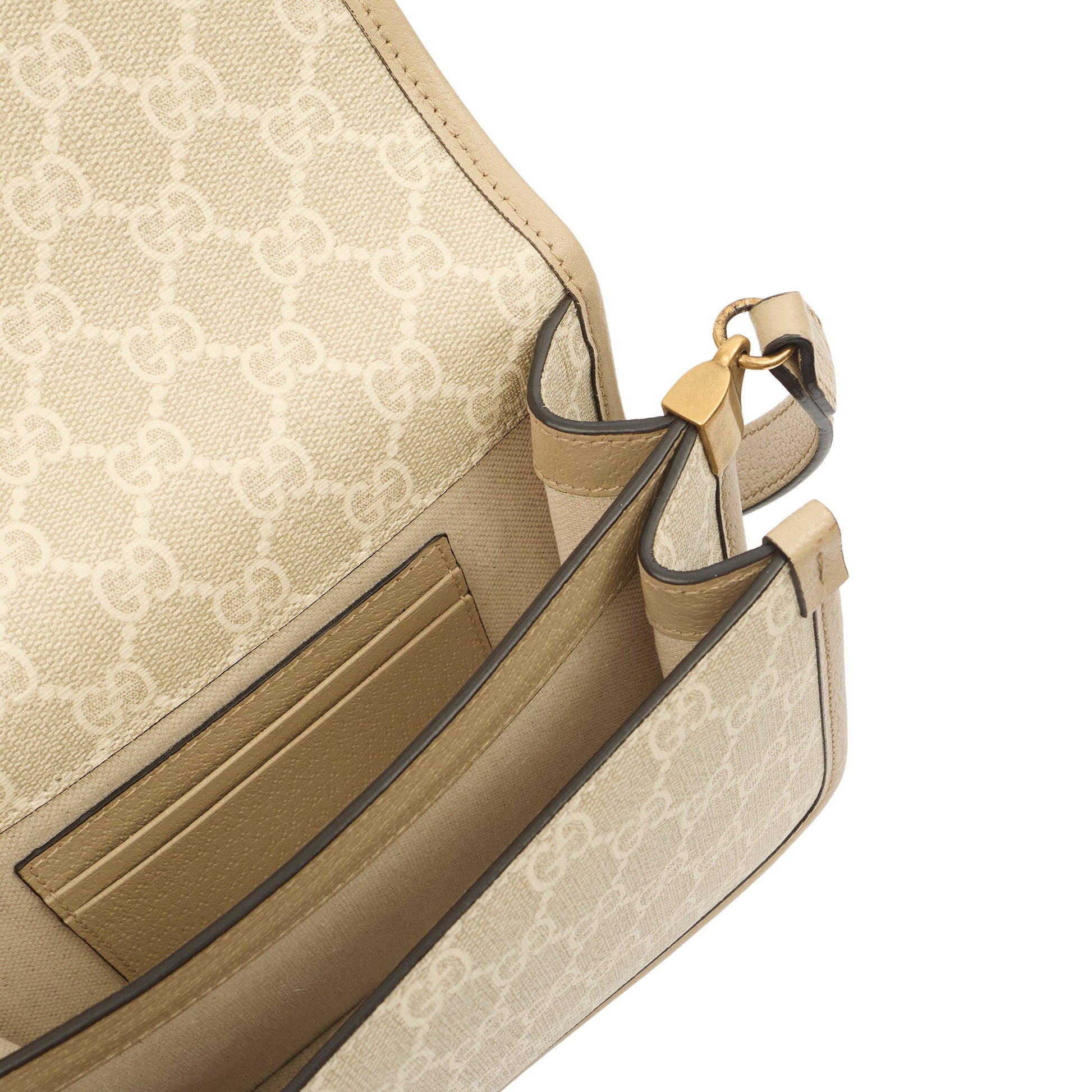 Gucci Cross Body Interlocking GG Shoulder Bag - Small in Neutral, Leather — Detail View