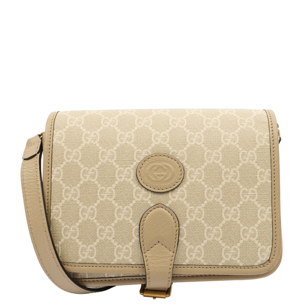 Gucci Cross Body Interlocking GG Shoulder Bag - Small in Neutral, Leather — Front View