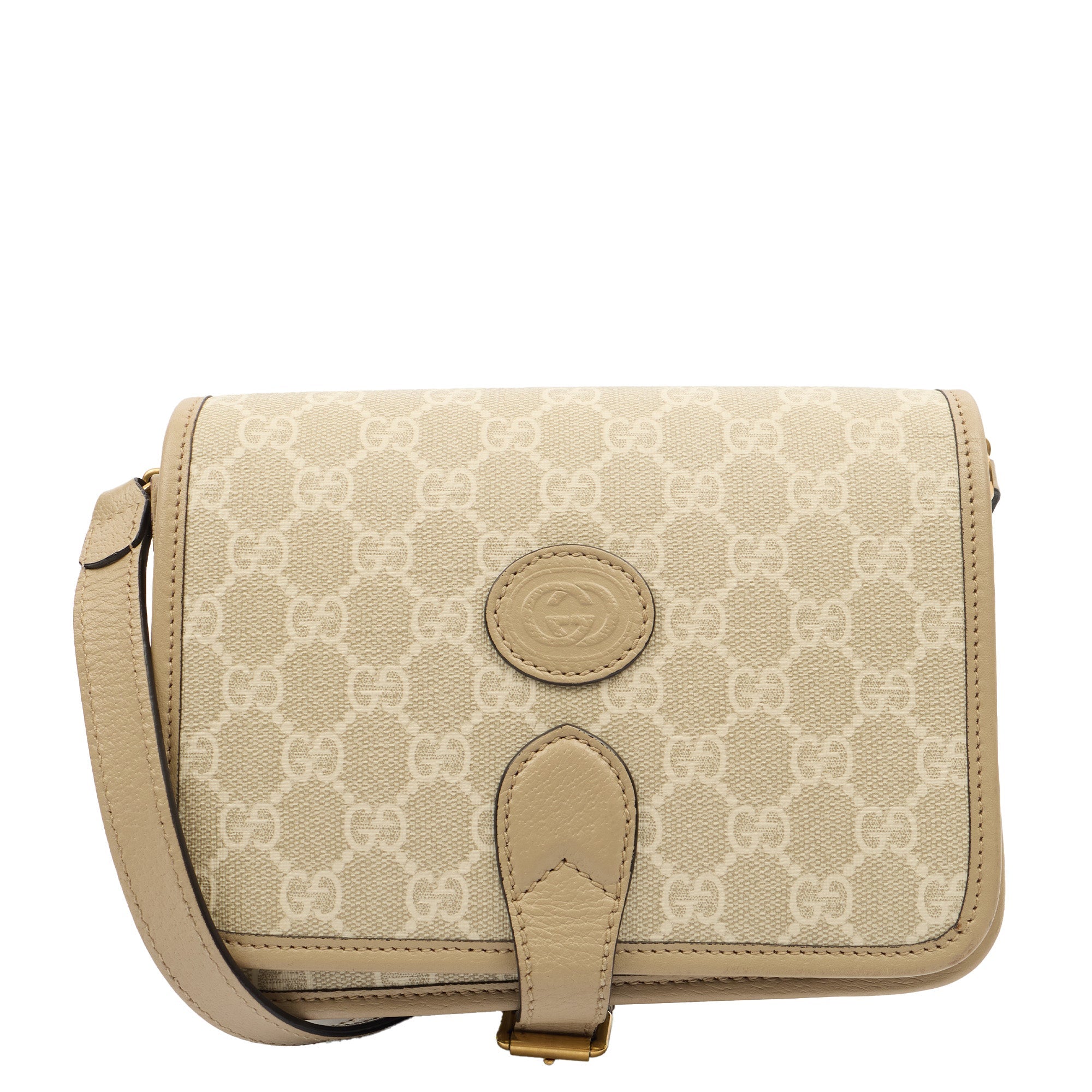 Gucci Cross Body Interlocking GG Shoulder Bag - Small in Neutral, Leather — Front View