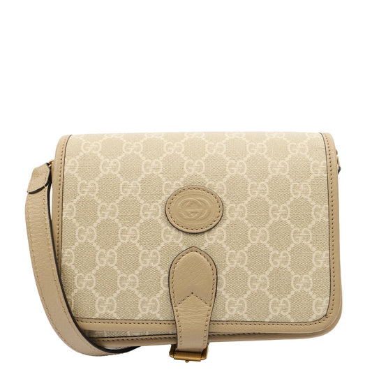 Gucci Cross Body Interlocking GG Shoulder Bag - Small in Neutral, Leather — Front View